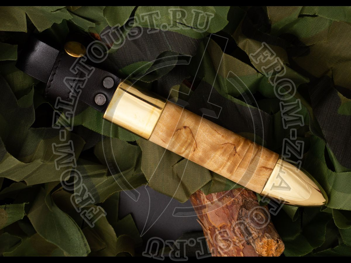 Ножны комбинированные к ножу Финка-2. Латунь, карельская береза