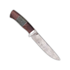Нож из белого дамаска Лапшина №3. Рукоять стабилизированная карельская береза, алюминий